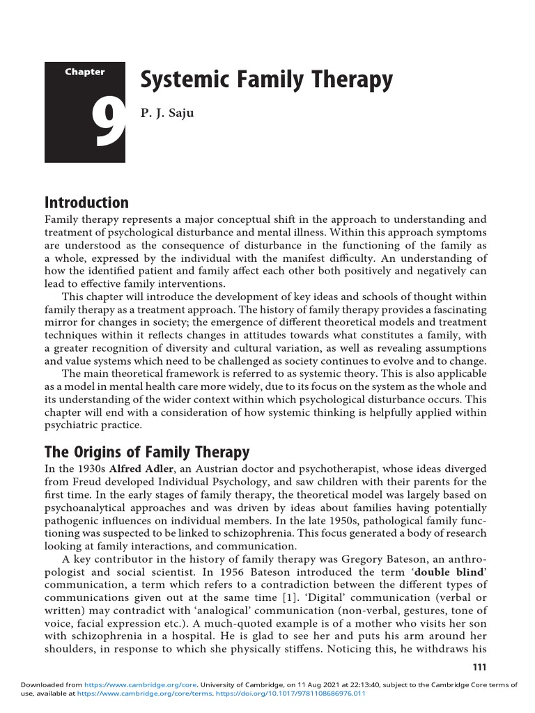 Overview of Systemic Family Therapy | PDF | Psychotherapy | Family Therapy