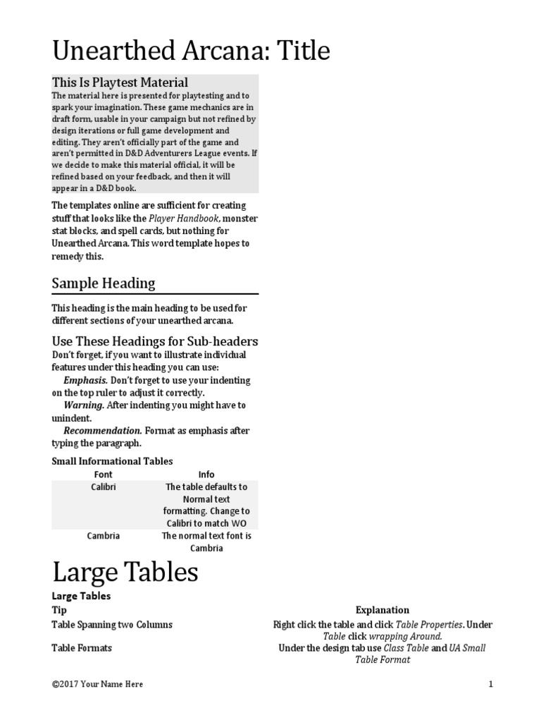 Unearthed Arcana Word Template PDF