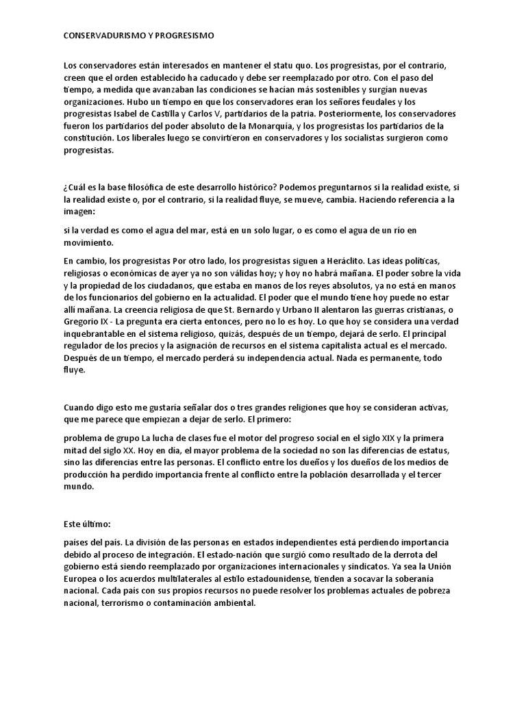 Progresismo y Conservadurismo PDF Conservatismo Progresismo