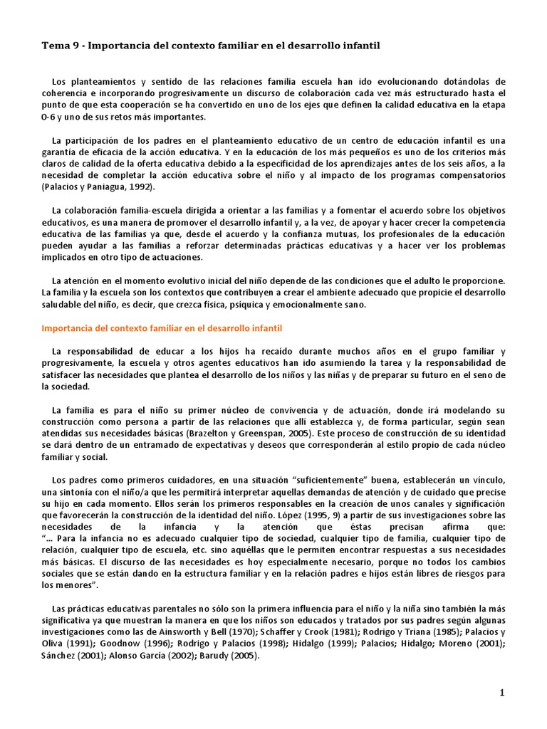Tema 9 - Importancia Del Contexto Familiar en El Desarrollo Infantil ...