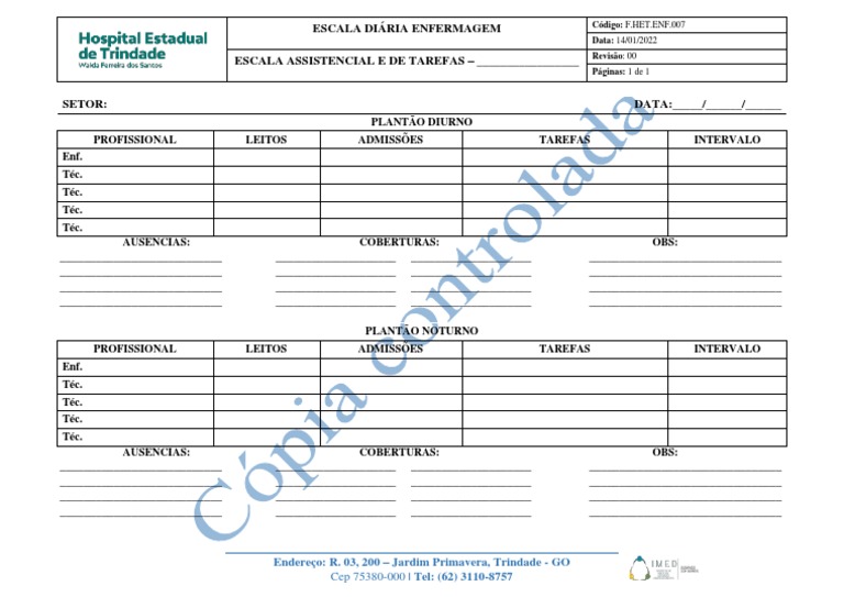 CC-F.HET - ENF.007 - Formulário Escala Assistencial - Enfermagem | PDF