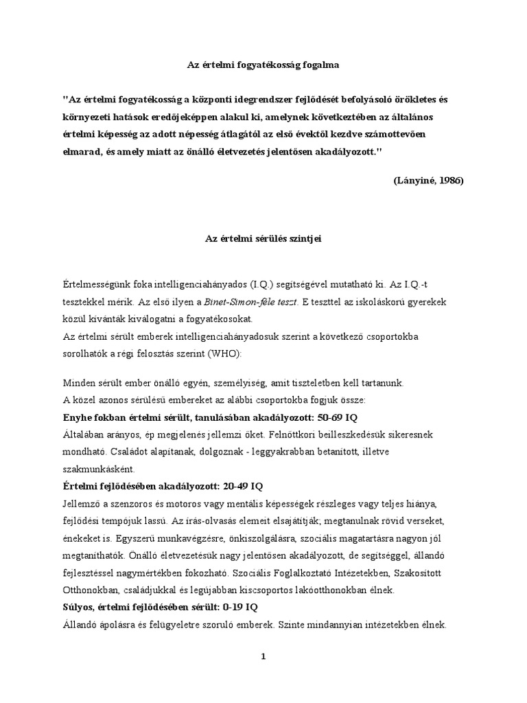 Az Értelmi Fogyatékosság Fogalma PDF