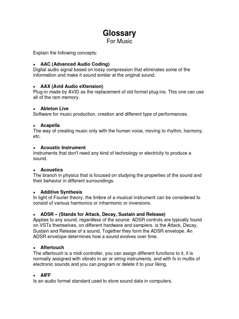 Glossary For Music PDF Sound Synthesizer