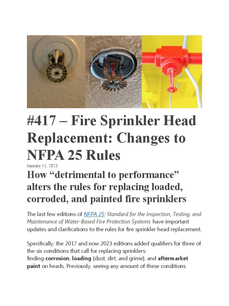 417 Fire Sprinkler Head Replacement Changes To NFPA 25 Rules PDF