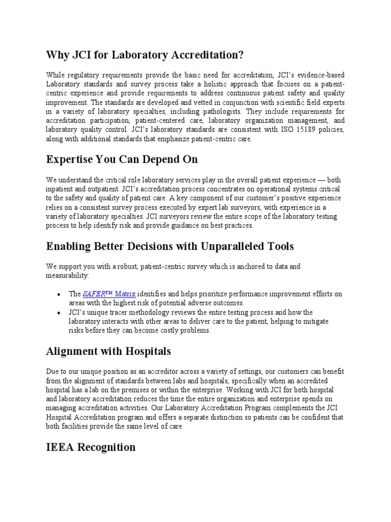 Why JCI For Laboratory Accreditation PDF Joint Commission