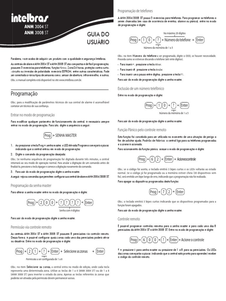 Programação da Central ANM 3004 ST | PDF