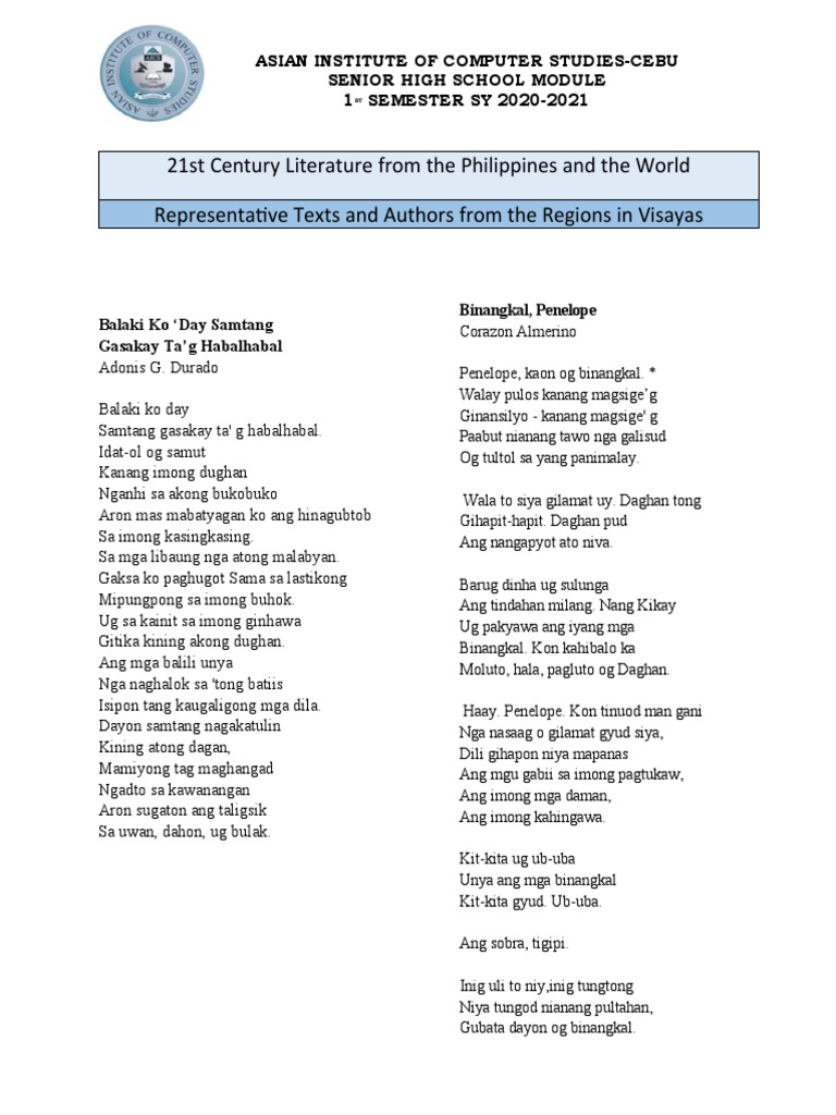 21st Century Literature From The Philippines And The World Pdf