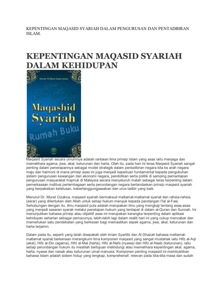 Kepentingan Maqasid Syariah Dalam Pen Gurus An Dan Ran Islam Pdf