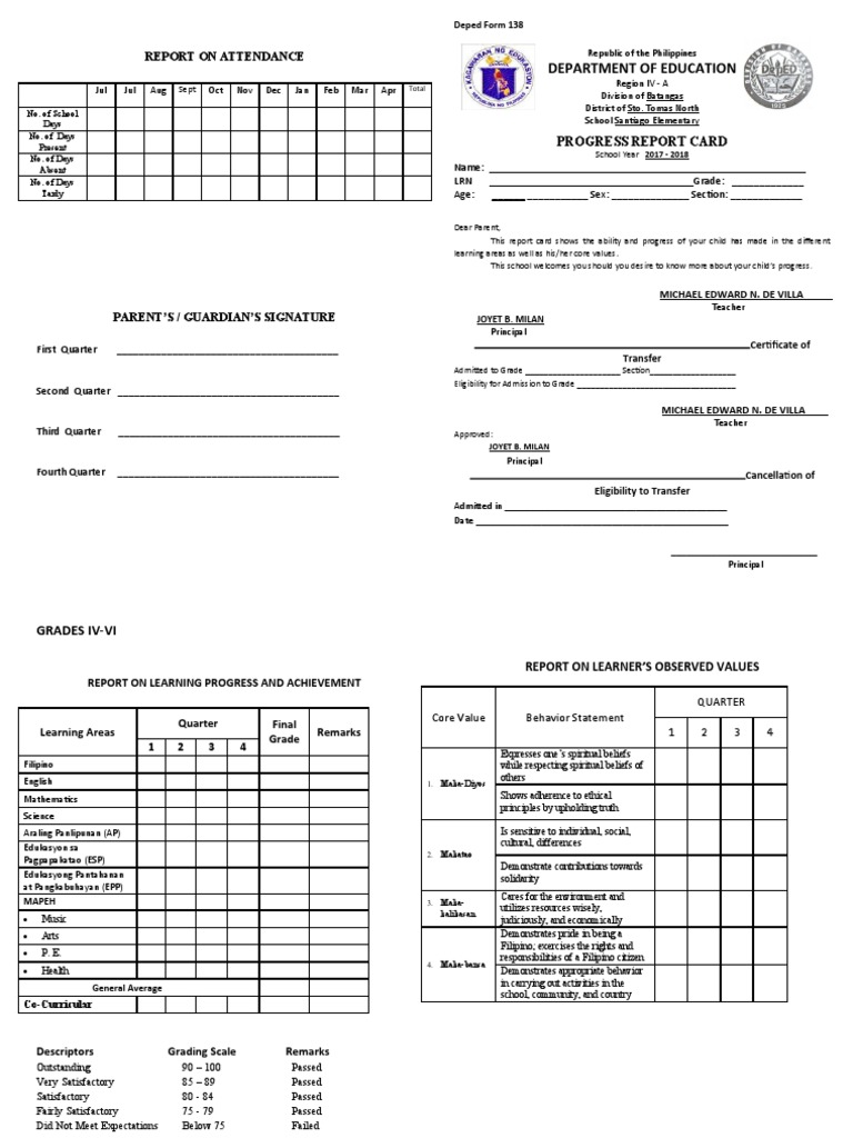 Form 138 Progress Report Overview | PDF | Cognition