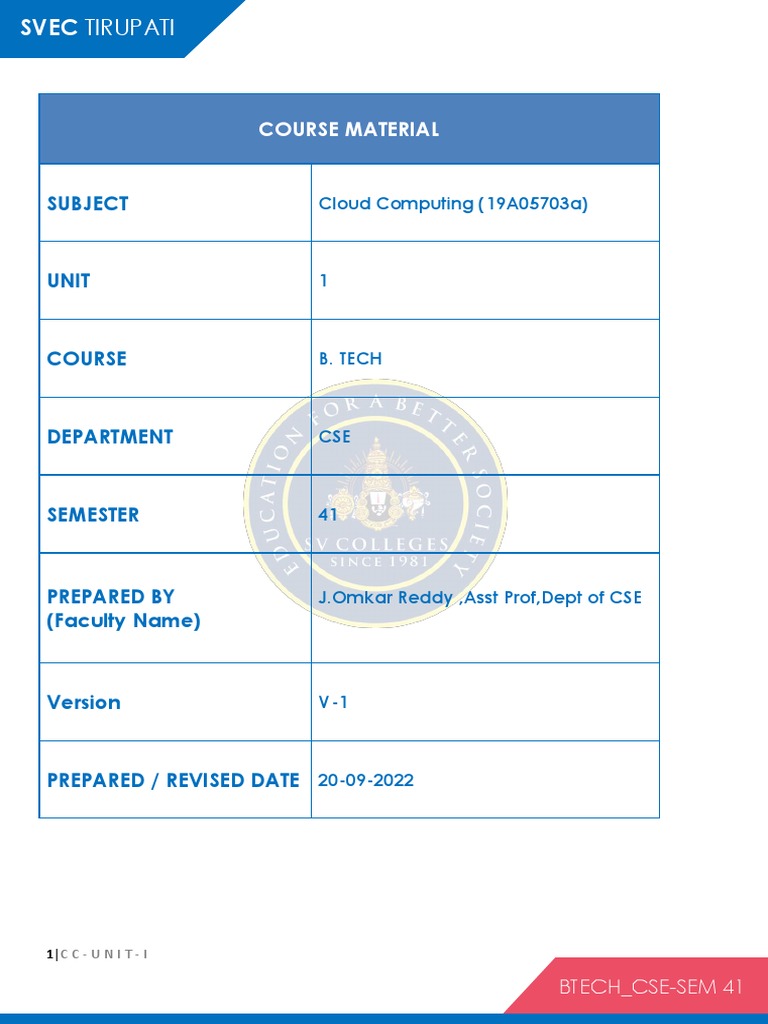 CC Course Material Unit I PDF