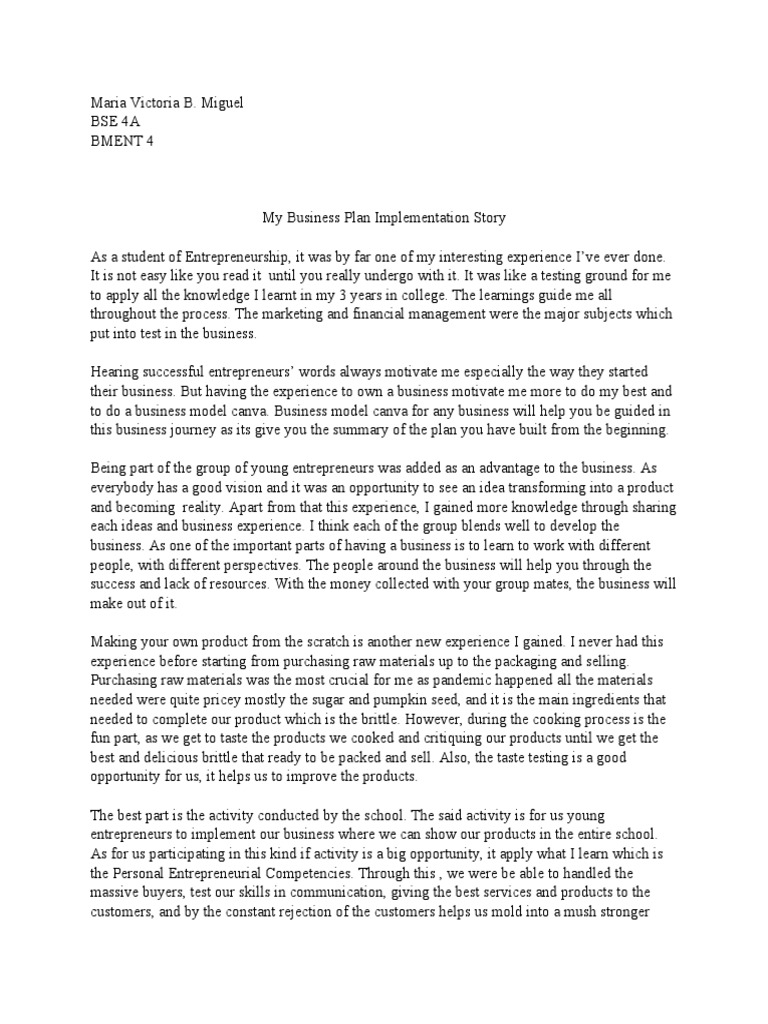 Reflection Paper Pdf Entrepreneurship Experience