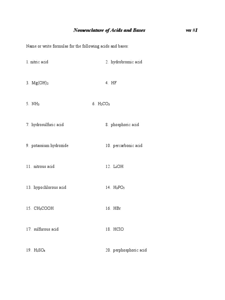 Acid Base Eqm. Worksheets UPDATED 2022 | PDF | Ph | Hydroxide