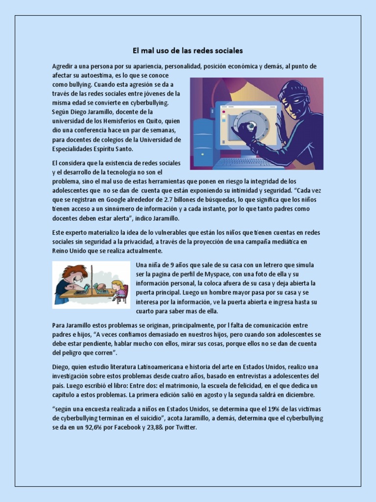 El Mal Uso de Las Redes Sociales | PDF | Acoso cibernético | Servicio ...