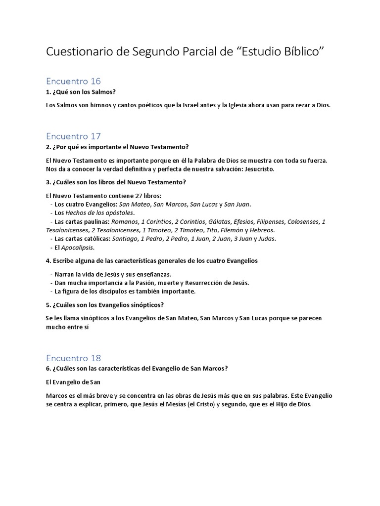 Cuestionario sobre los Evangelios y Pablo | PDF | Jesús | Pablo el apóstol
