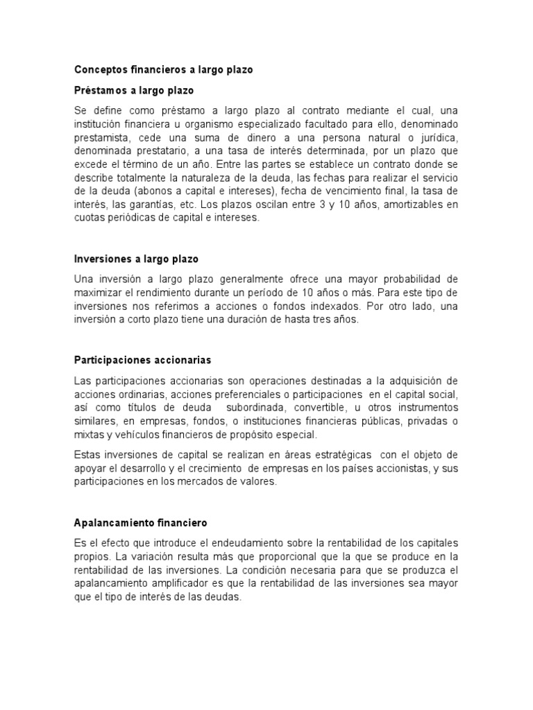 Conceptos Clave de Finanzas a Largo Plazo | PDF | Tasa interna de ...