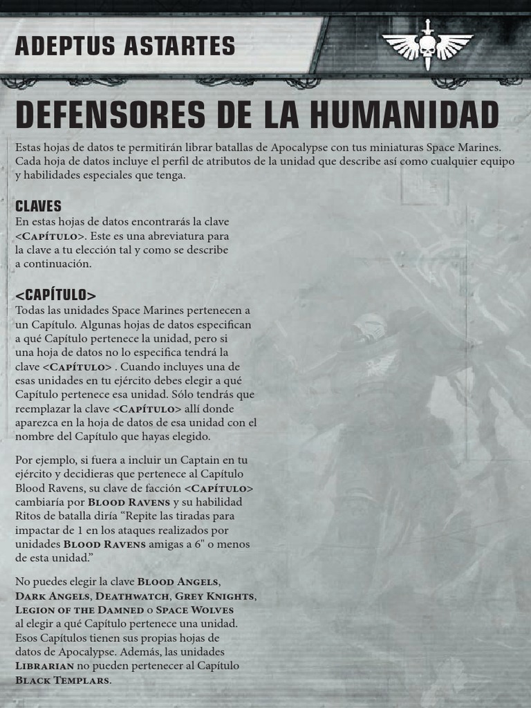 SPA Apoc Datasheet Adeptus Astartes Web | PDF | Infantería | Militar