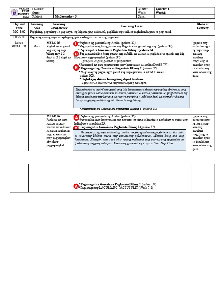 Q1 Week 8 WHLP in Mathematics 3 | PDF