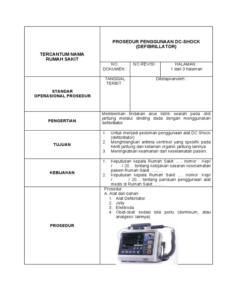 SOP Defibrillator Rumah Sakit | PDF | Sains & Matematika