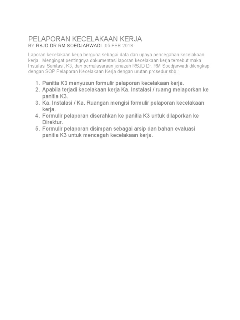Pelaporan Kecelakaan Kerja Pdf