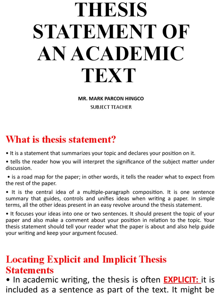 thesis statement of an academic text module