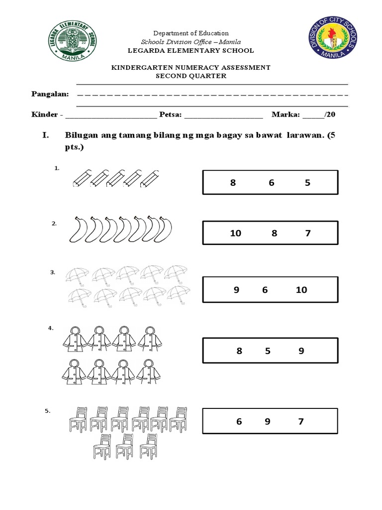 KINDERGARTEN NUMERACY ASSESSMENT SECOND QUARTER Edited PDF