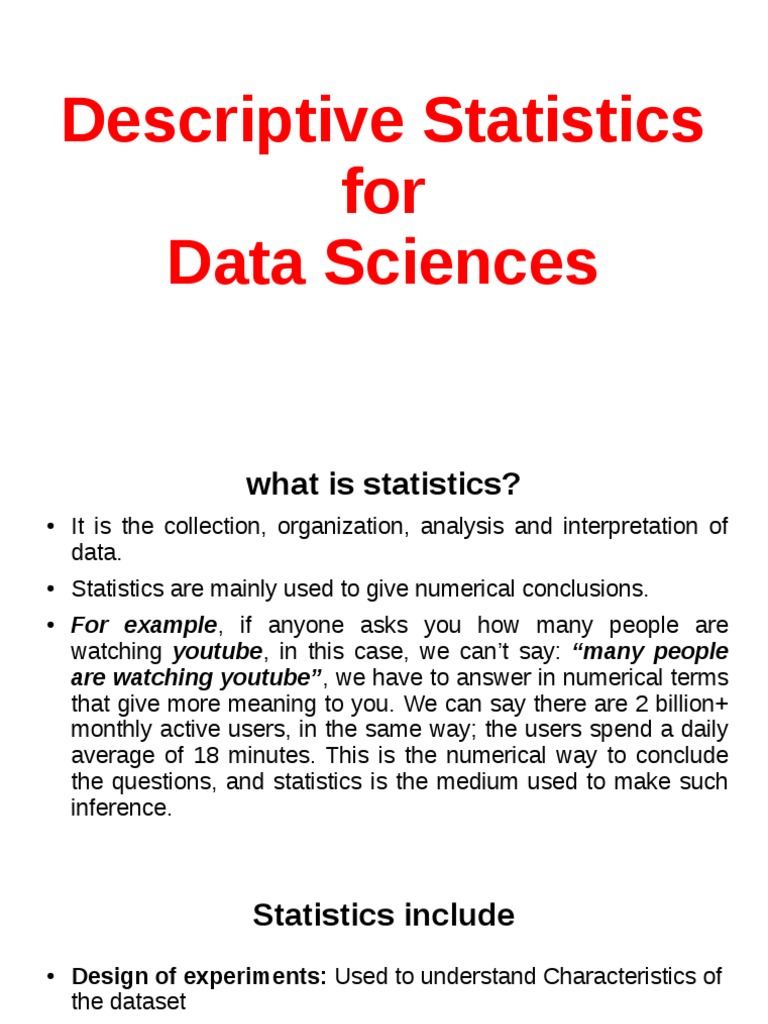 An Analysis of Descriptive Statistics Methods for Data Science ...