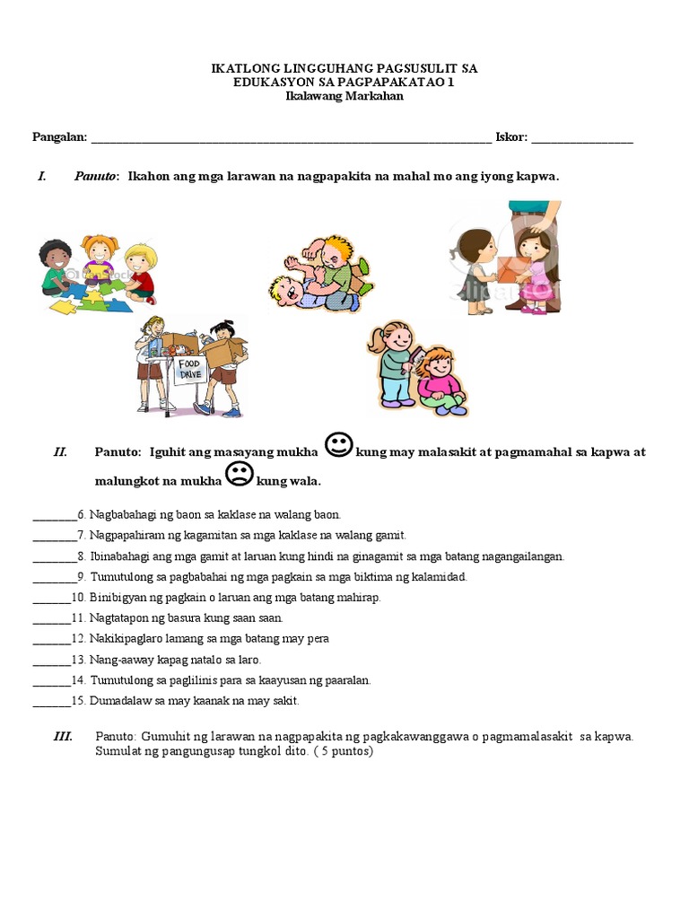 Q2 Summative Test Esp Grade 1 Pdf