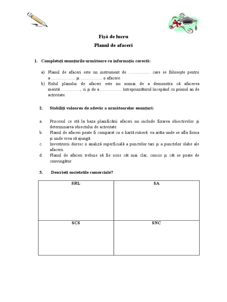 Fisa de Lucru Planul de Afaceri | PDF