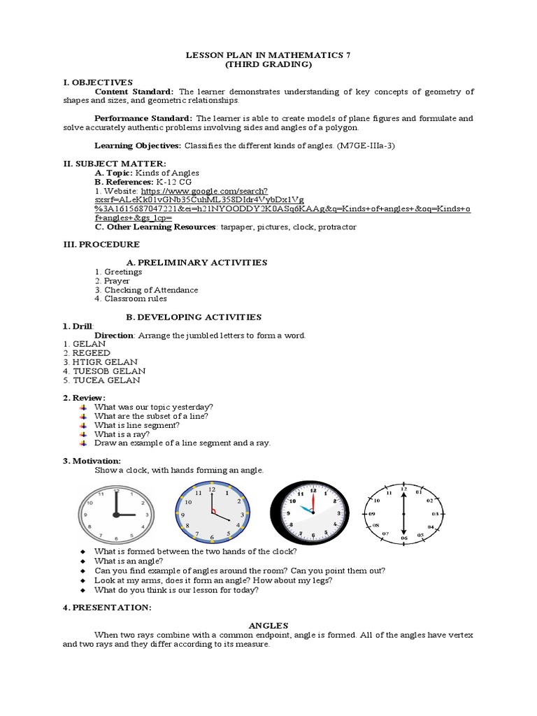Classifying Angles in Math Lesson Plan | PDF | Angle | Line (Geometry)