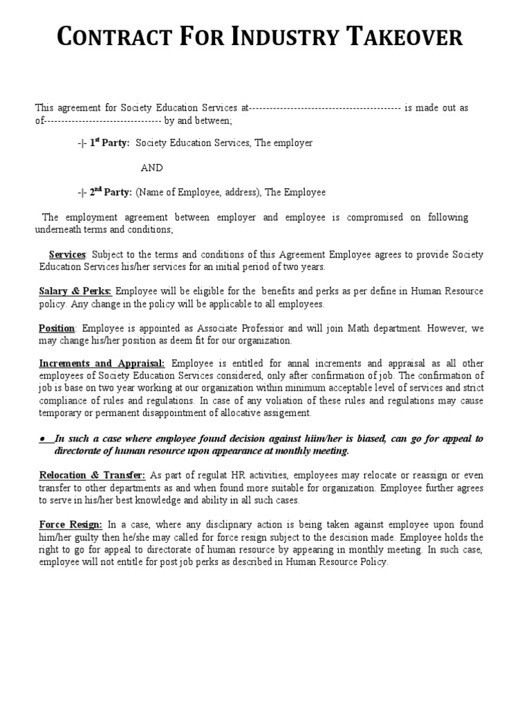 Contract Outline Template PDF Employment Employee Benefits