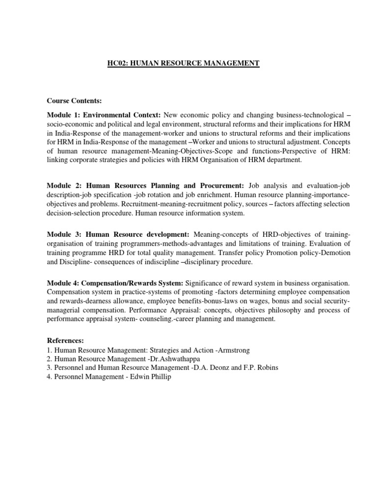 Human Resource Management Course Overview | PDF