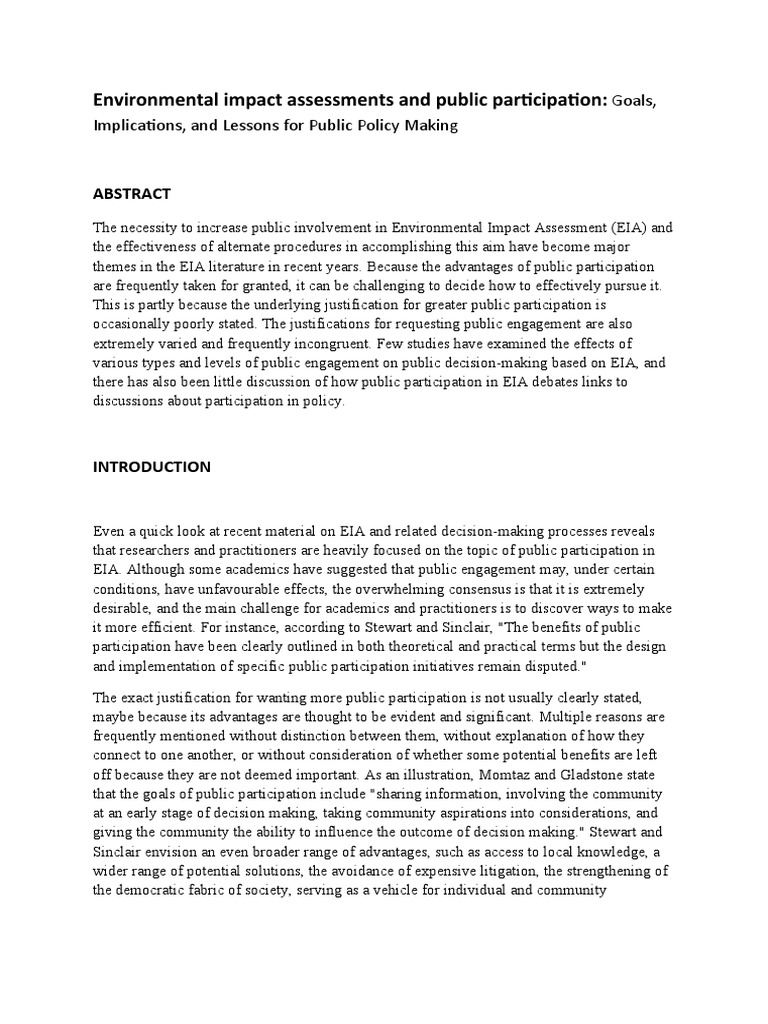 Environmental Impact Assessments and Public Participation PDF Decision Making