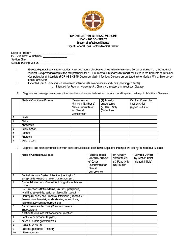 Learning Contract Infectious Disease | PDF | Infection | Vaccines