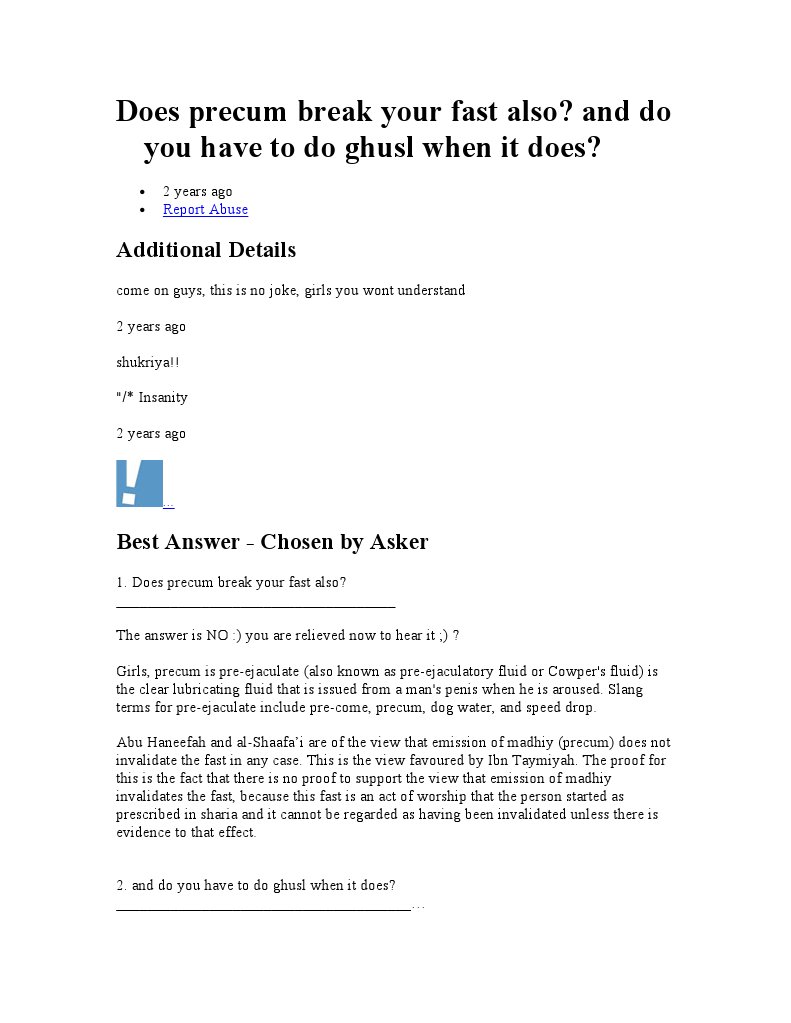 Does precum break your fast or require ghusl PDF Hadith Ali