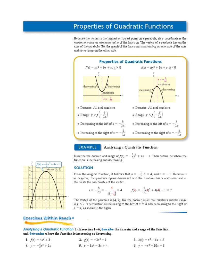 Properties of Quadratic Functions PDF Mathematical Analysis