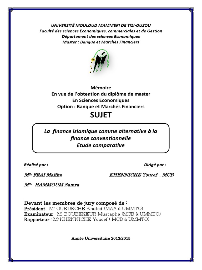 Sujet: La Finance Islamique Comme Alternative À La Finance ...