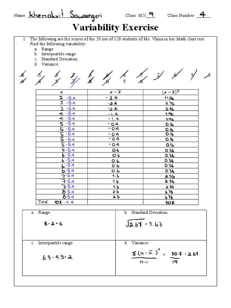 Variability Exercise | PDF | Variance | Sampling (Statistics)