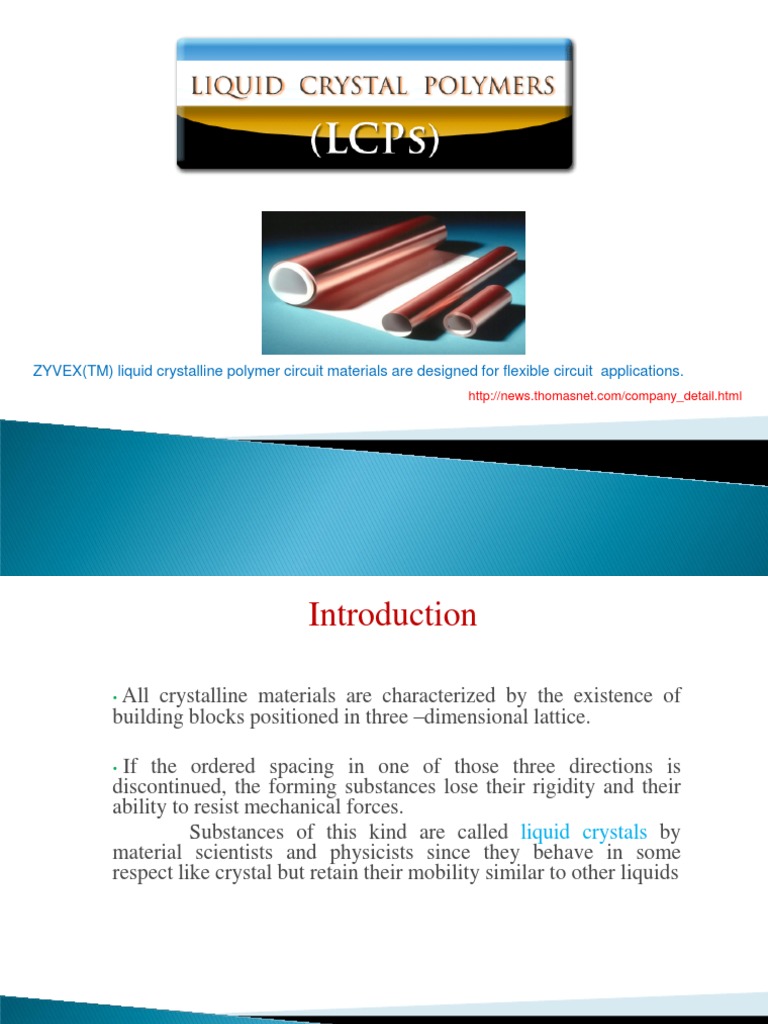 Lecture 8 Liquid Crystal Plastics PDF Liquid Crystal Polymers