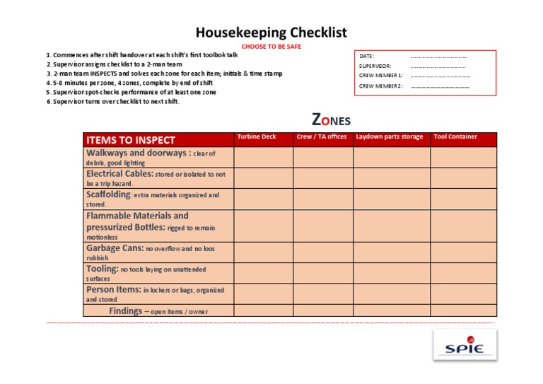 Housekeeping Checklist PDF