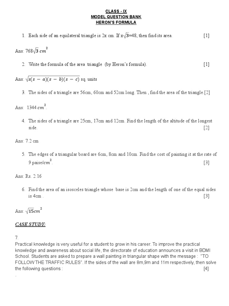 heron-s-formula-model-paper-for-class-ix-pdf-triangle-area