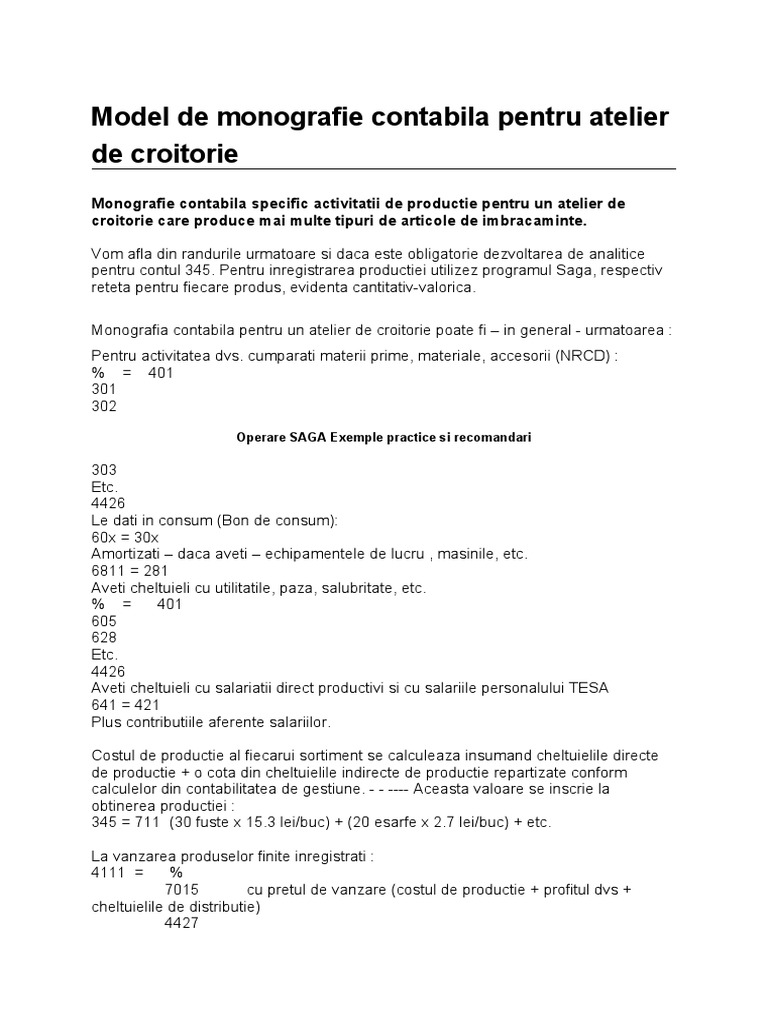 Model de Monografie Contabila Pentru Atelier de Croitorie | PDF