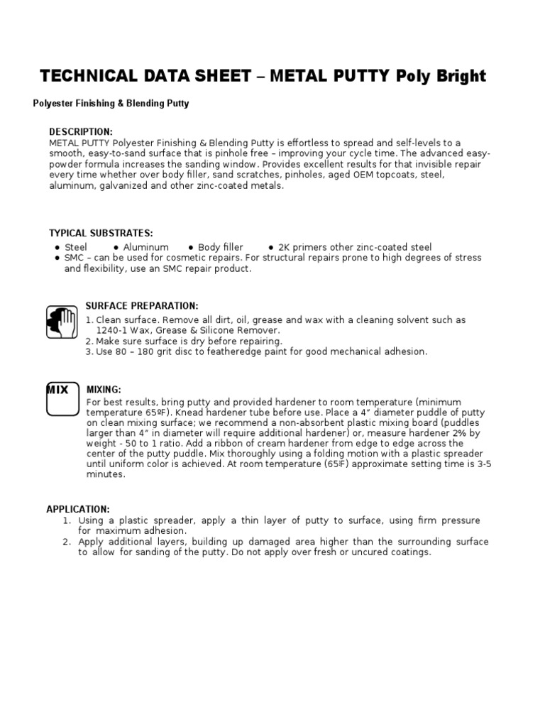 Polyester Metal Finishing Putty Guide | PDF | Chemical Substances ...