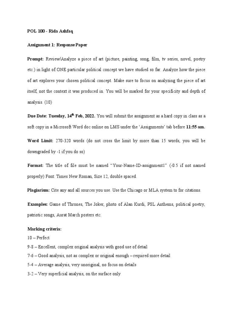 POL 100 Assignment 1 Guidelines | PDF