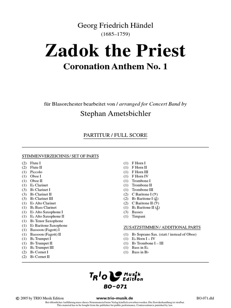 Zadok The Priest Coronation Anthem Nº1 PDF Trombone Oboe