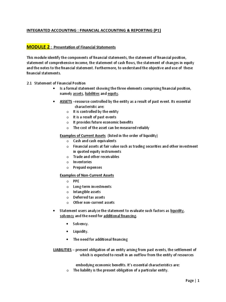 Module 2a presentation of financial statements pdf equity