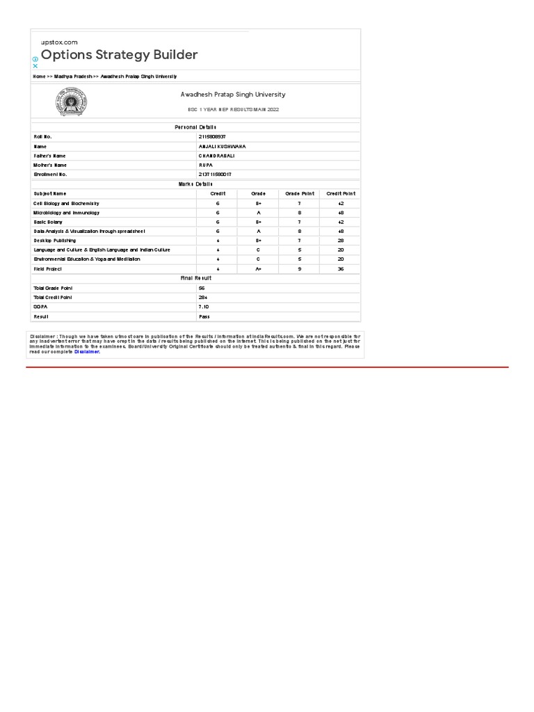 BSC 1 YEAR NEP RESULTS MAIN 2022 Awadhesh Pratap Singh University