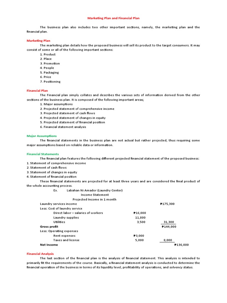 Marketing Plan and Financial Plan | PDF | Income | Financial Plan