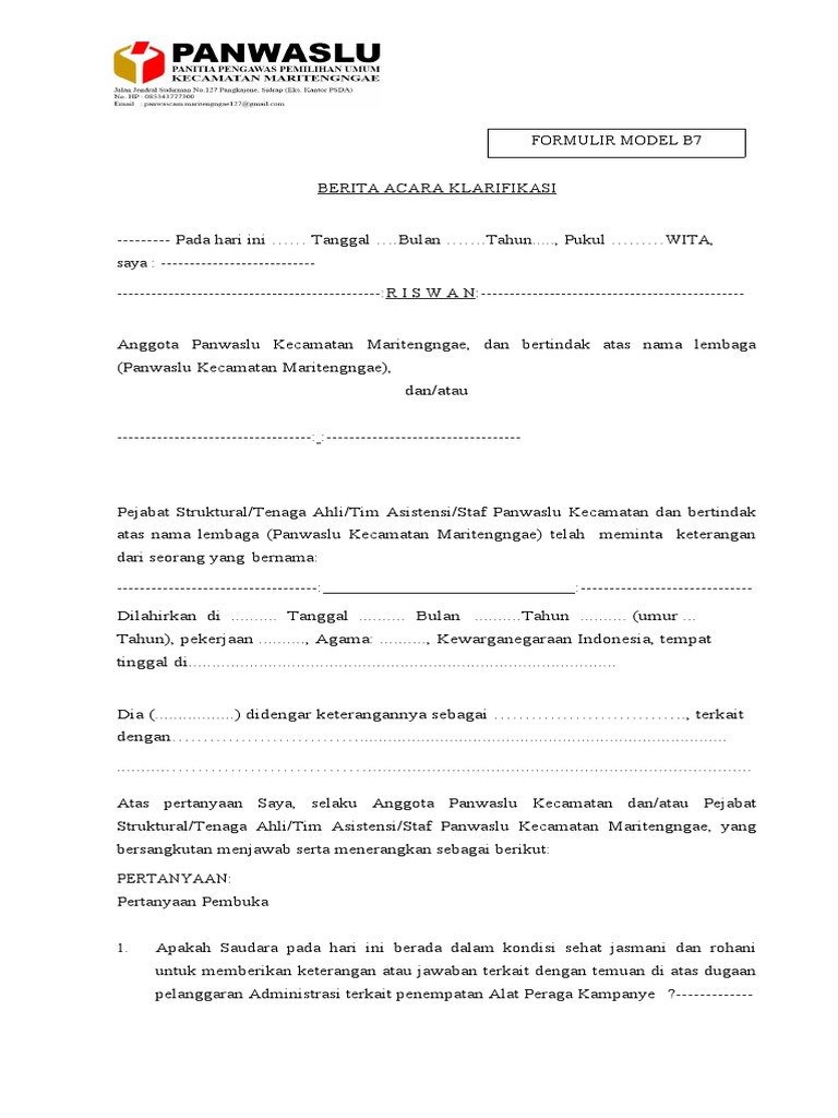 Berita Acara Klarifikasi (Form B9) | PDF