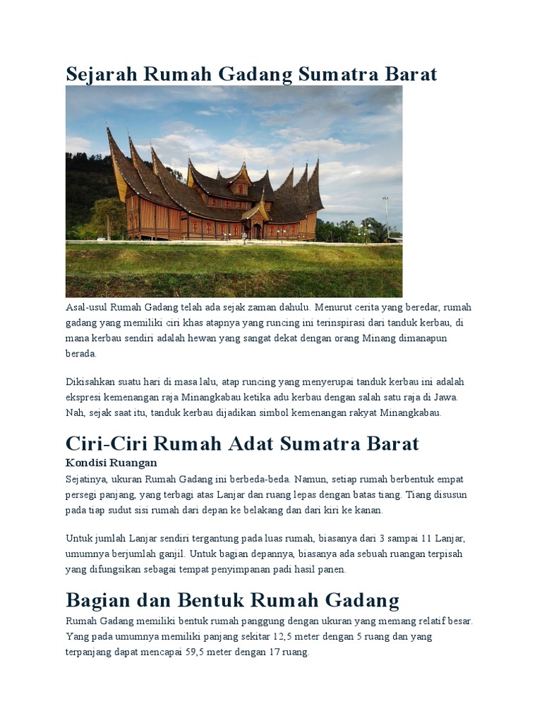 Sejarah Rumah Gadang Sumatra Barat | PDF