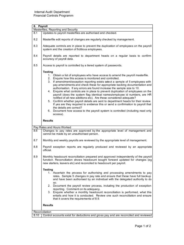 Payroll Internal Audit Program | PDF